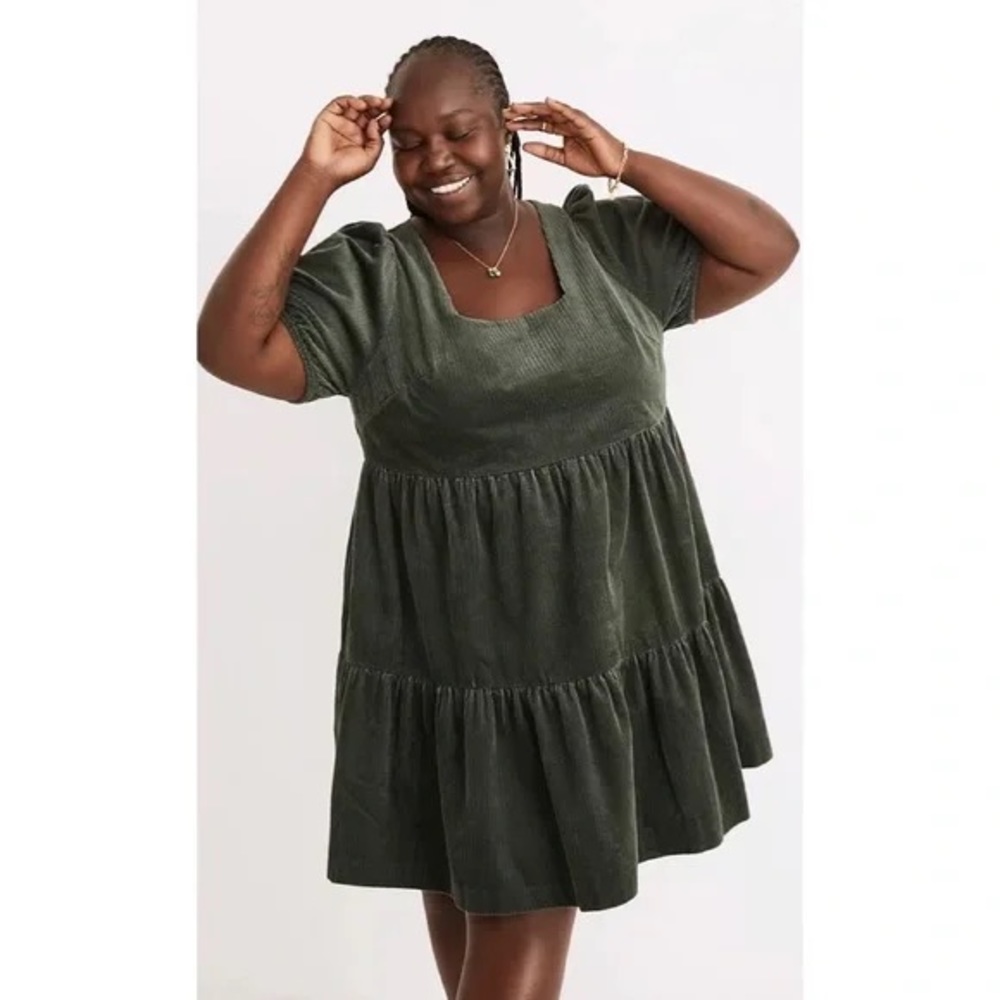 Madewell Plus Aidy Corduroy Square Neck Tiered Dress - Picture 1 of 13
